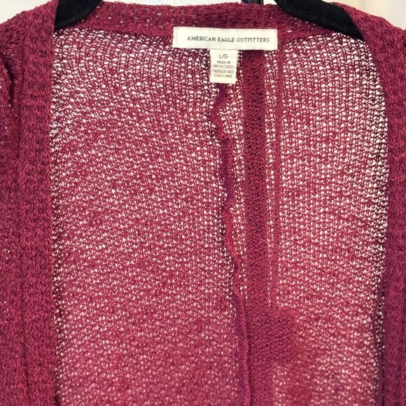 American Eagle Open Knit Lightweight Cardigan – Burgundy, Size L - Picture 4 of 5